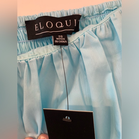 Eloquii Light Blue Flutter Sleeve Dress Smocked Back Tiered with Pockets - Picture 3 of 3